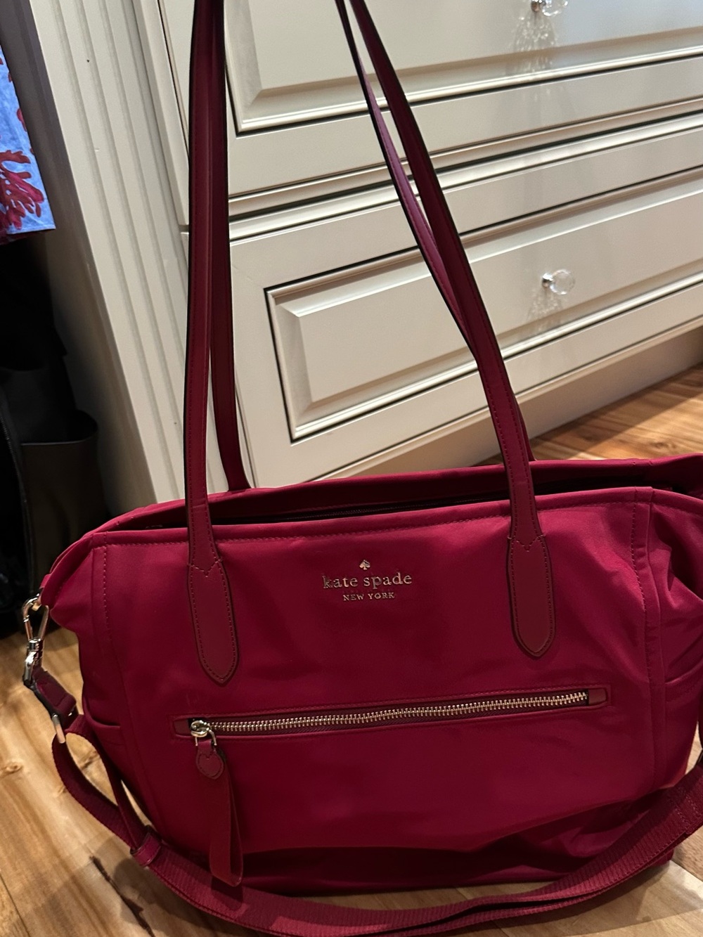 kate spade fuchsia nylon tote with shoulder and crossbody straps